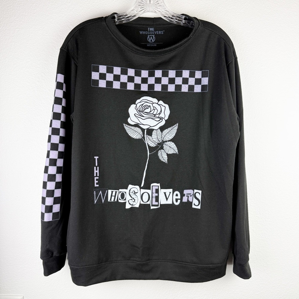 The‎ Whosoevers Black Rose Checkerboard Long Sleeve Sweatshirt Women's Medium